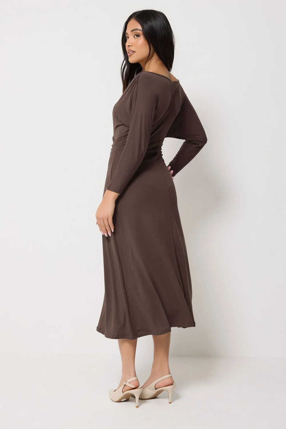 PixieGirl Petite Chocolate Brown Wrap Midi Dress - 14 Image 3