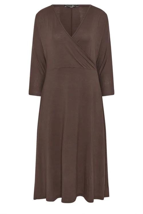 PixieGirl Petite Chocolate Brown Wrap Midi Dress - 14 Image 5