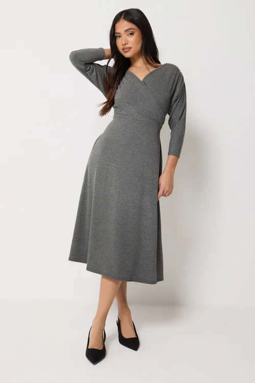 PixieGirl Petite Charcoal Grey Wrap Midi Dress - 16 Image 2