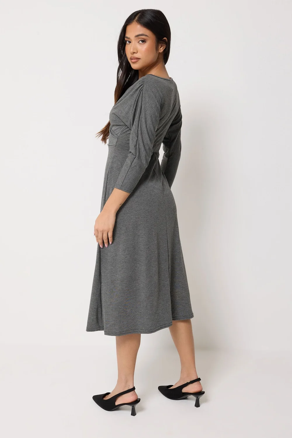 PixieGirl Petite Charcoal Grey Wrap Midi Dress - 16 Image 3