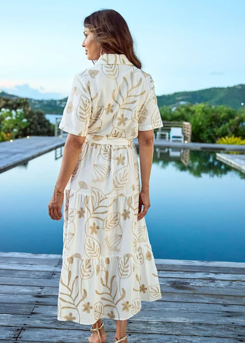 Cotton Traders Ivory Short Sleeve Embroidered Dress - 16 Image 3