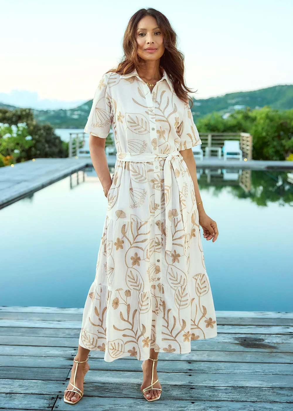 Cotton Traders Ivory Short Sleeve Embroidered Dress - 16 Image 2