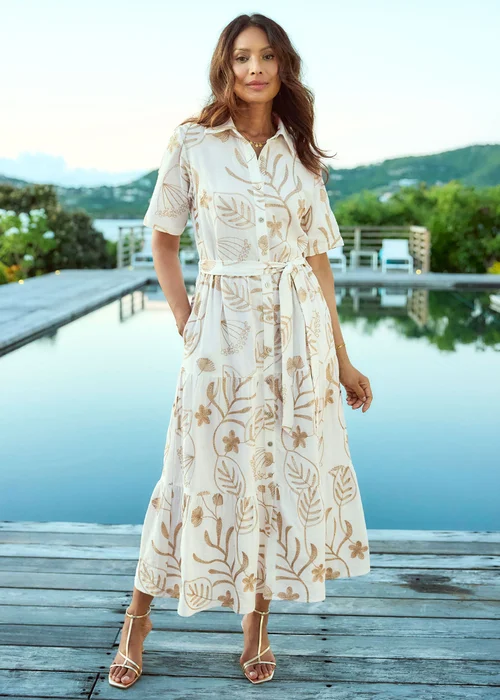 Cotton Traders Ivory Short Sleeve Embroidered Dress - 16 Image 2
