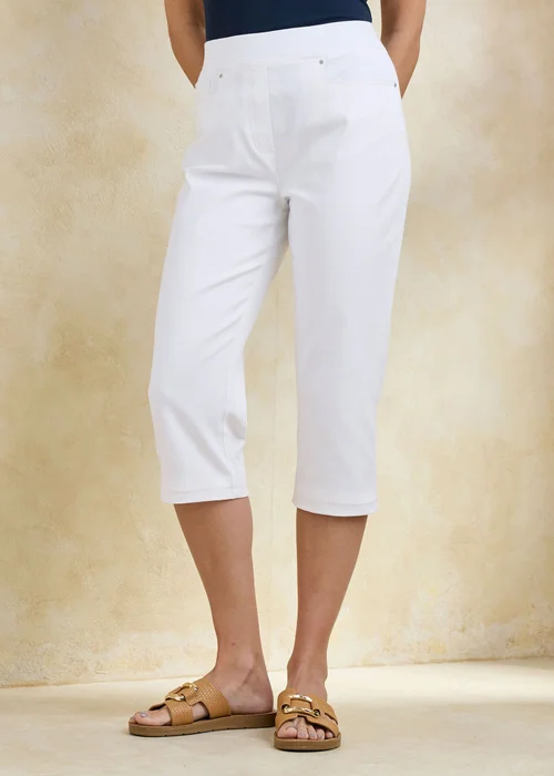 Cotton Traders White Premium Pull On Rib Waist Cropped Twill Jeans - 16 Image 2