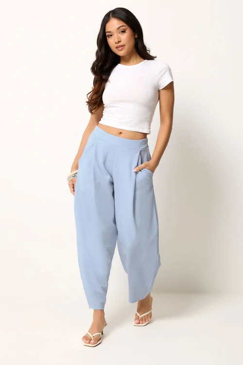 PixieGirl Petite Blue Crinkle Barrel Leg Trousers - 8/L27 Image 1