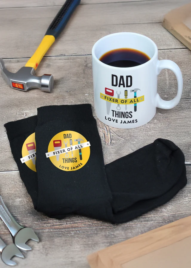 Personalised Memento Company Fixer of All Things Mug & Socks Set