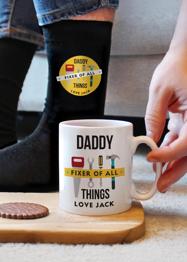 Personalised Memento Company Fixer of All Things Mug & Socks Set