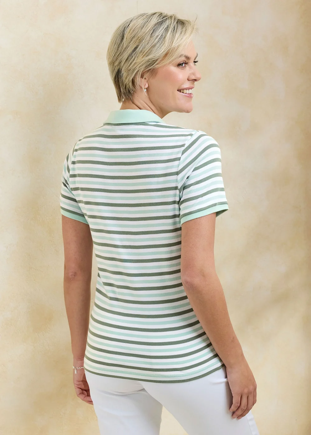 Cotton Traders Iced Mint Wrinkle Free Short Sleeve Stripe Polo - 12 Image 3
