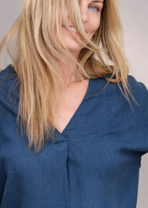 Cotton Traders Steel Blue Viscose Linen Blend Top - 10 Image 4