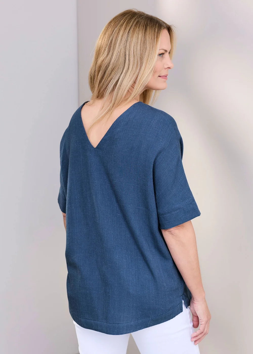 Cotton Traders Steel Blue Viscose Linen Blend Top - 10 Image 3