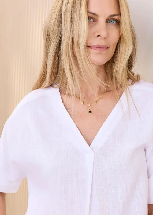 Cotton Traders White Viscose Linen Blend Top - 10 Image 4