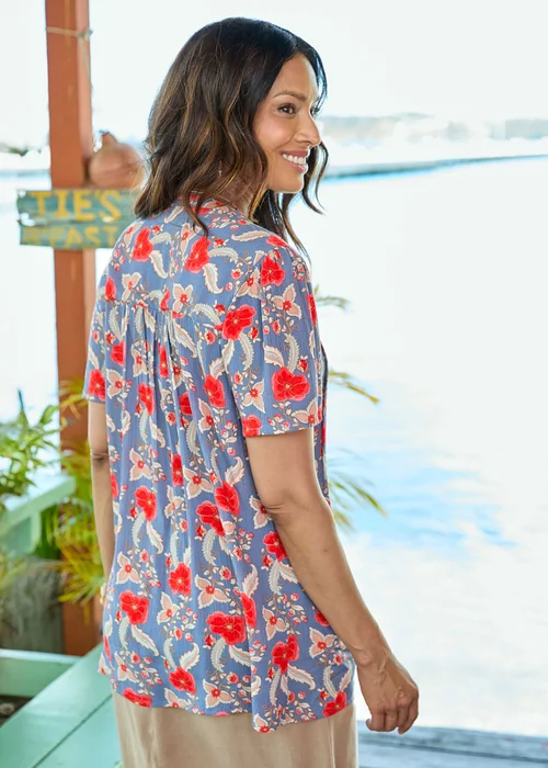 Cotton Traders Dusky Blue Printed Crinkle Top - 16 Image 3