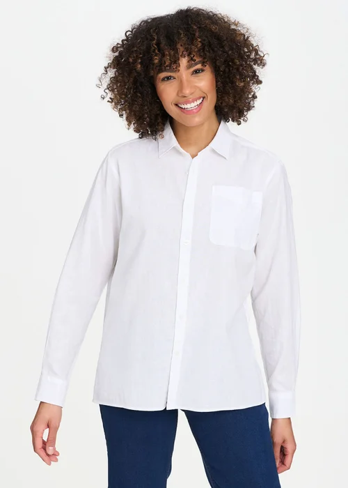 Cotton Traders White Long Sleeve Linen Blend Shirt - 2XL Image 1