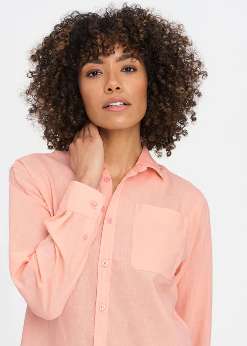 Cotton Traders Bright Peach Long Sleeve Linen Blend Shirt - 3XL Image 3