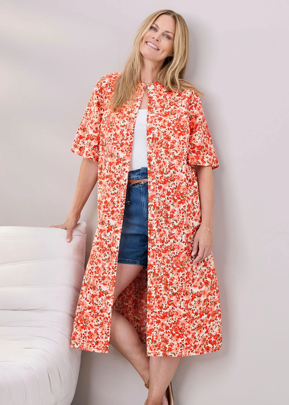 Cotton Traders Burnt Orange Long Printed Cotton Overshirt - 10 Image 2