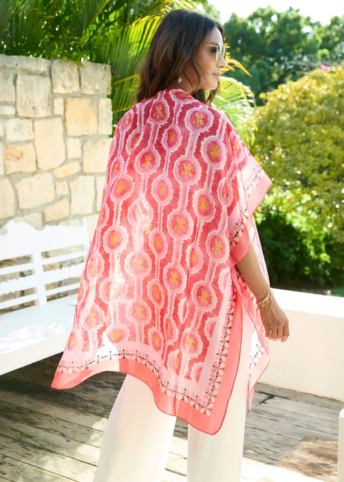 Cotton Traders Deep Coral Printed Kimono - One Size Image 3