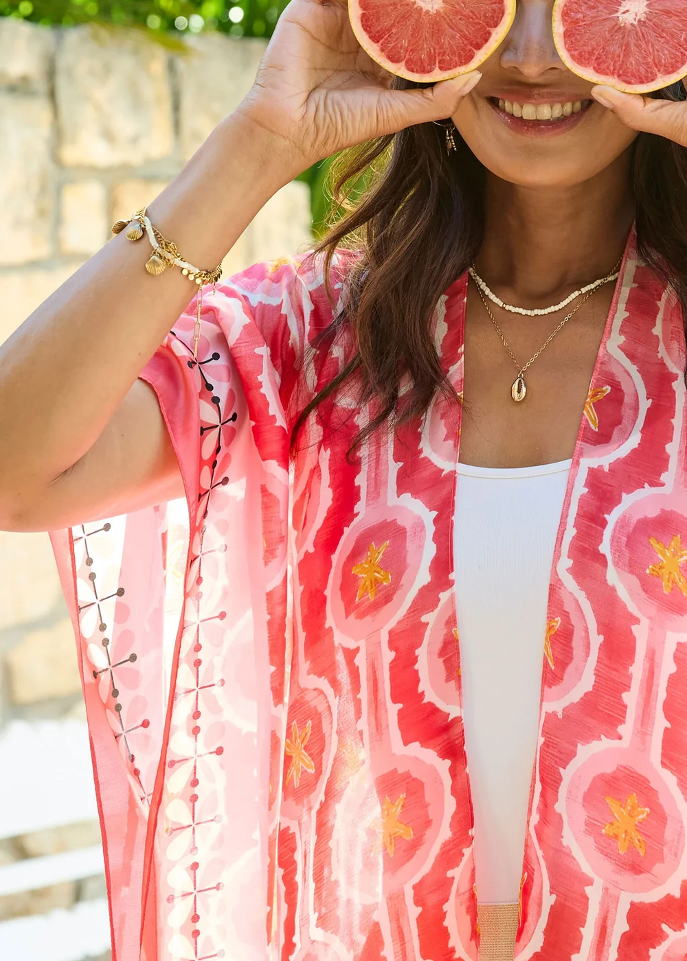 Cotton Traders Deep Coral Printed Kimono - One Size Image 4
