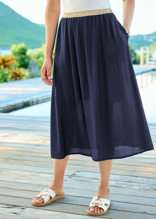 Cotton Traders Navy Contrast Waist Pull On Skirt - 24 Image 1