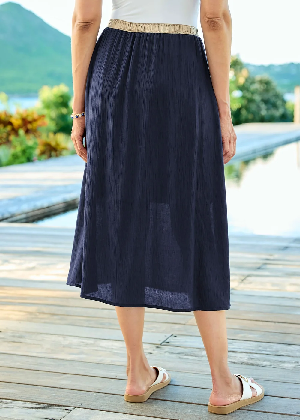 Cotton Traders Navy Contrast Waist Pull On Skirt - 24 Image 3