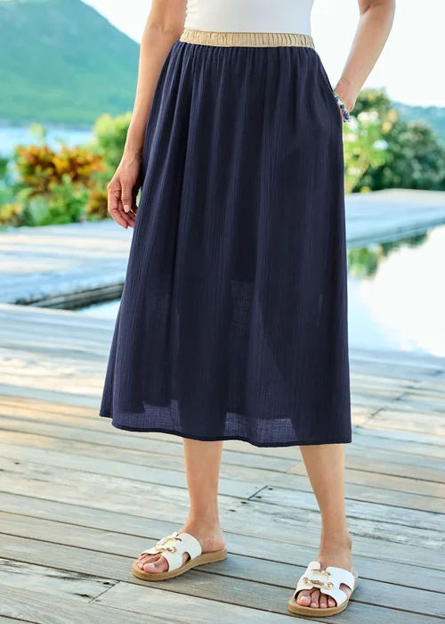 Cotton Traders Navy Contrast Waist Pull On Skirt - 24 Image 2