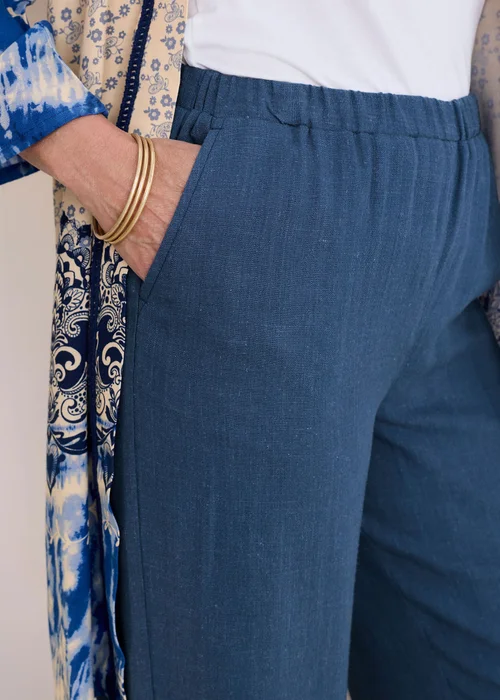Cotton Traders Light Blue Steel Blue Viscose Linen Blend Trousers - 26/L29 Image 4