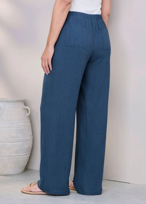 Cotton Traders Light Blue Steel Blue Viscose Linen Blend Trousers - 26/L29 Image 3