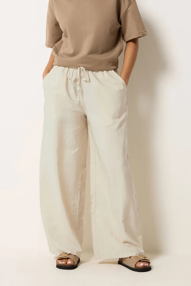 PixieGirl Petite Ivory White Beaded Wide Leg Trousers