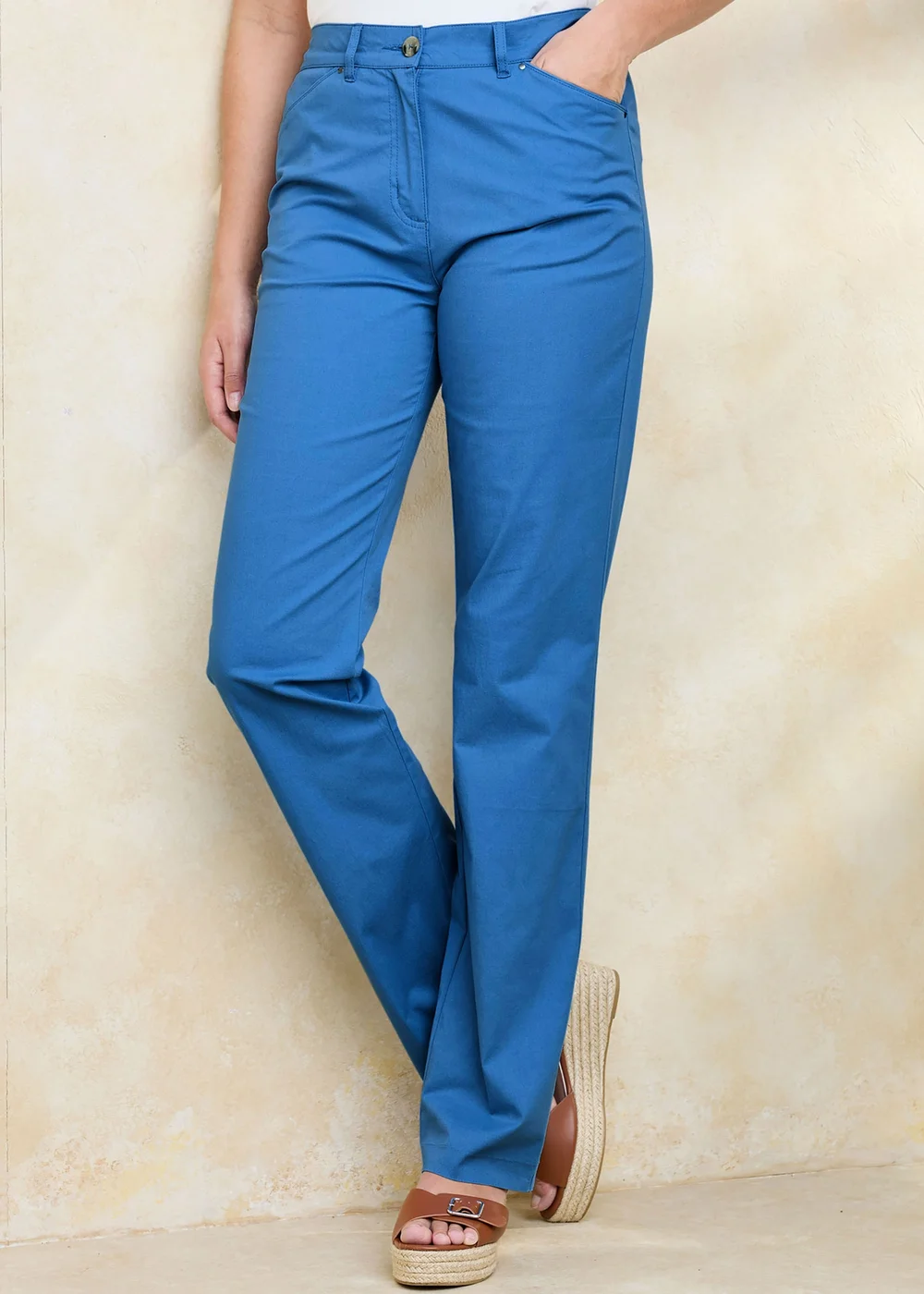 Cotton Traders French Blue Classic Straight Leg Chino Trousers - 18/L31 Image 1