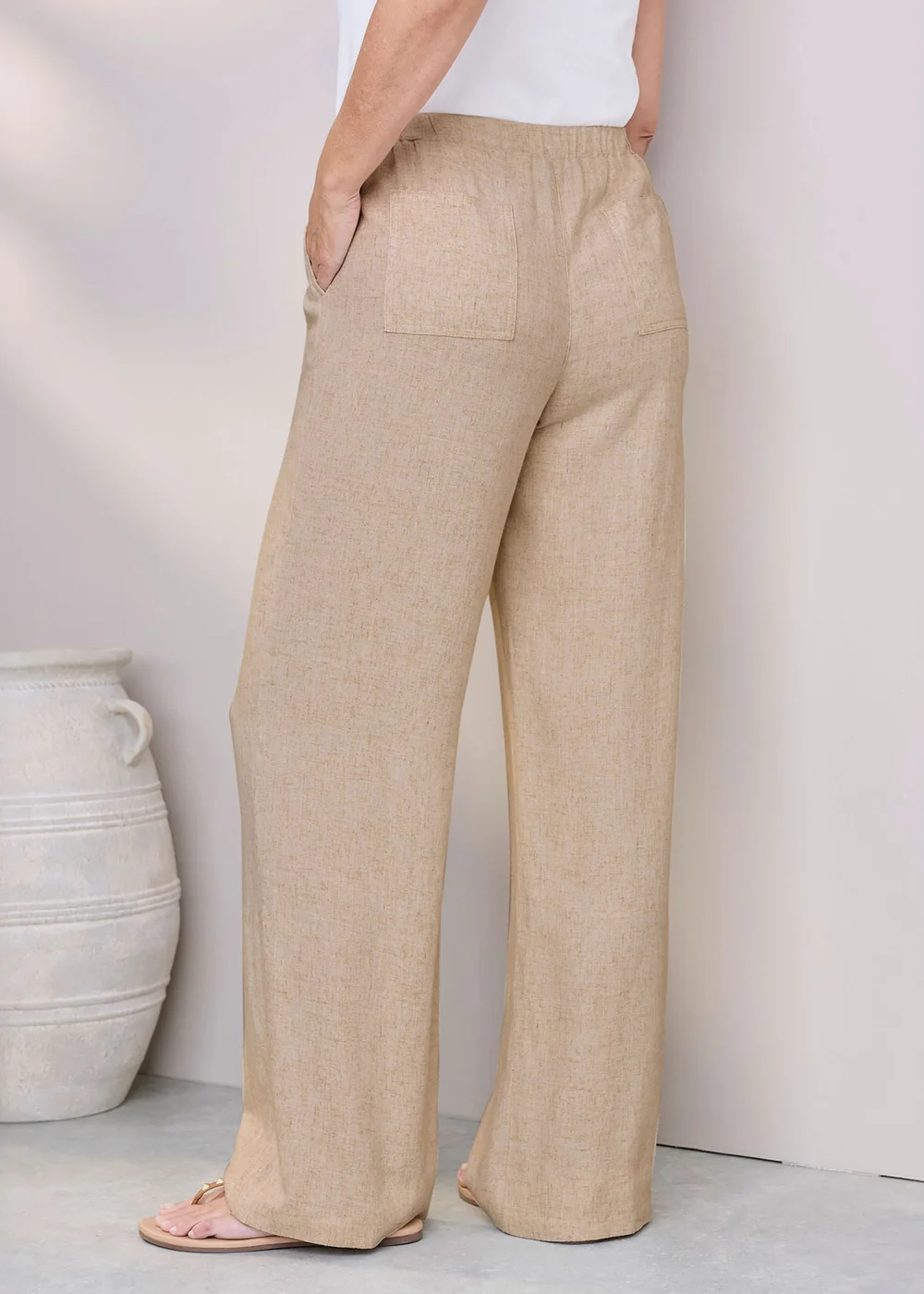 Cotton Traders Natural Viscose Linen Blend Trousers - 14/L27 Image 3