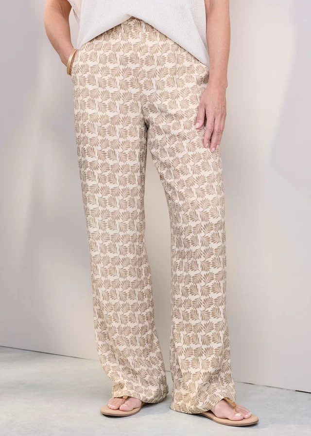 Cotton Traders Cream Pull On Printed Wide Leg Trousers