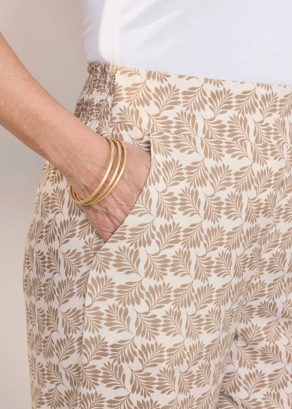 Cotton Traders Cream Pull On Printed Wide Leg Trousers - 12/L27 Image 4