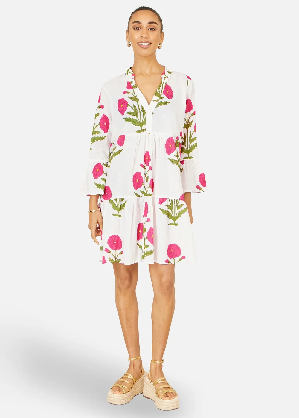 Yumi White Cotton Floral Tunic - 18 Image 1