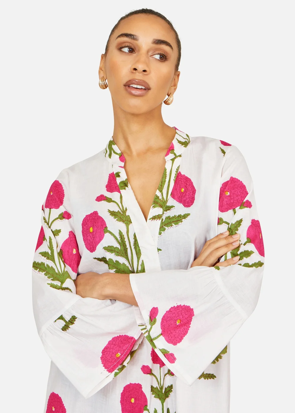 Yumi White Cotton Floral Tunic - 18 Image 3