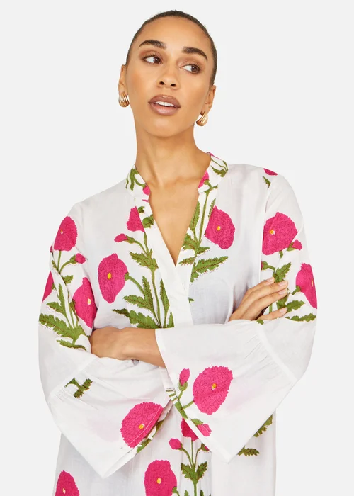 Yumi White Cotton Floral Tunic - 18 Image 3