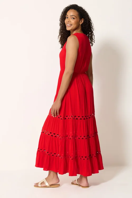 M&Co Red Sleeveless Tiered Maxi Dress - 12 Image 4
