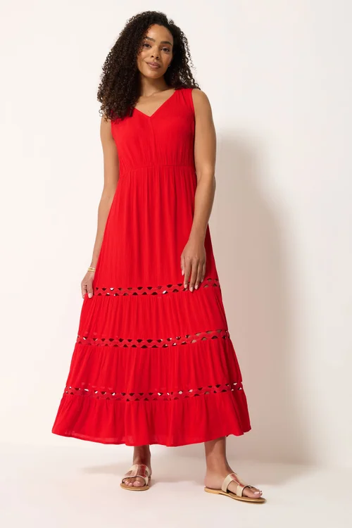 M&Co Red Sleeveless Tiered Maxi Dress - 12 Image 3
