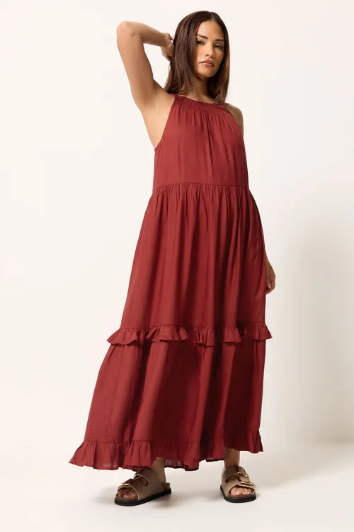 PixieGirl Petite Red Halter Neck Tiered Maxi Dress - 12 Image 1