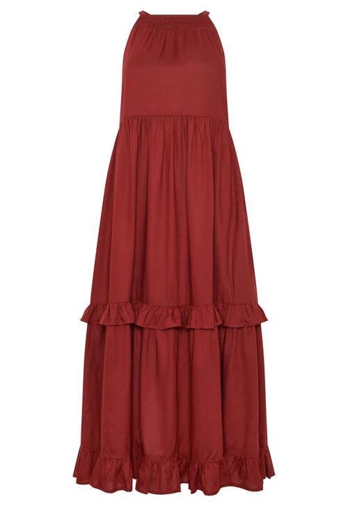 PixieGirl Petite Red Halter Neck Tiered Maxi Dress - 12 Image 5