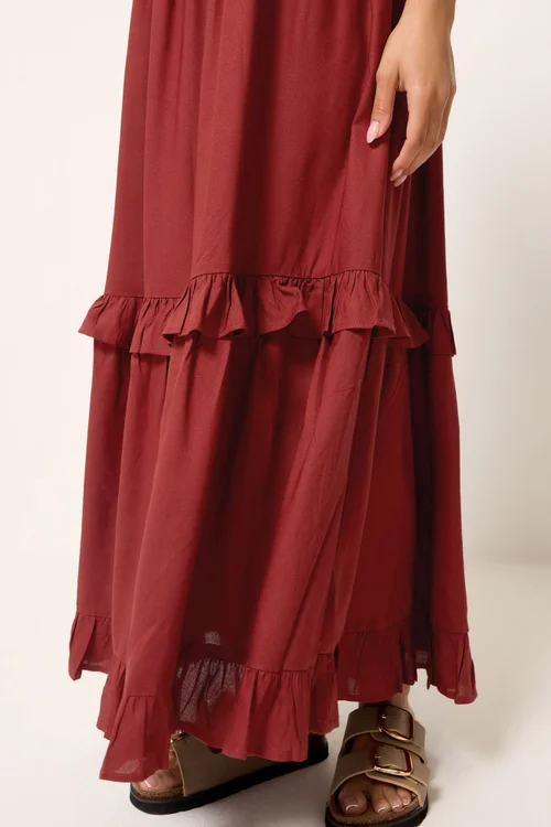 PixieGirl Petite Red Halter Neck Tiered Maxi Dress - 12 Image 4