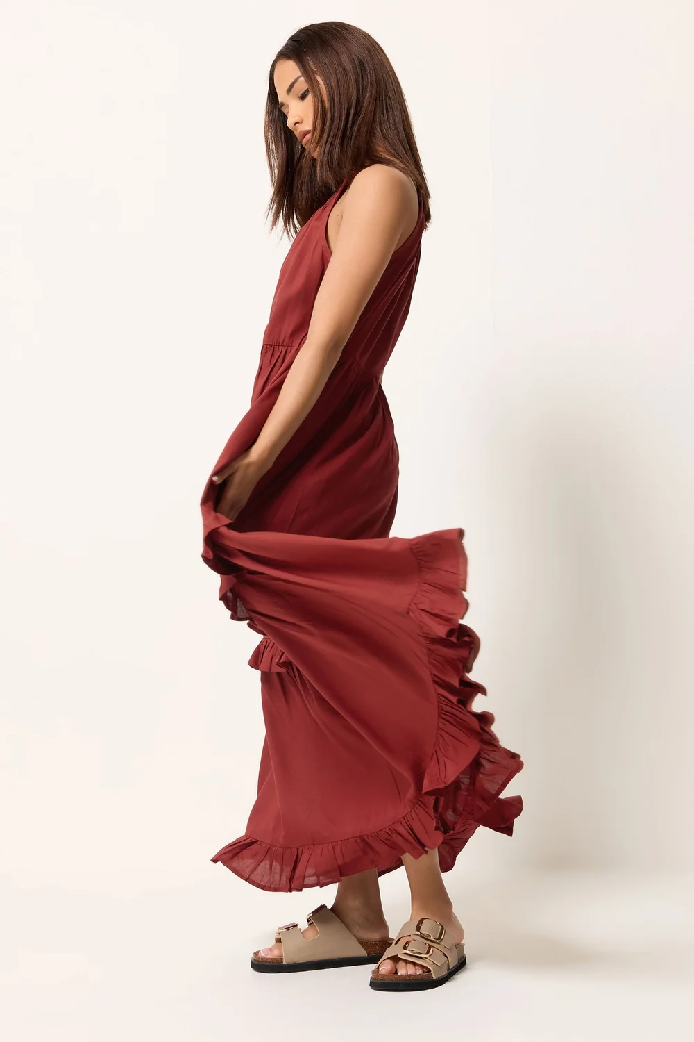 PixieGirl Petite Red Halter Neck Tiered Maxi Dress - 12 Image 2