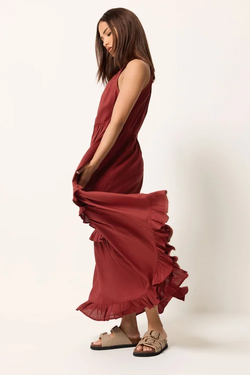 PixieGirl Petite Red Halter Neck Tiered Maxi Dress - 12 Image 2