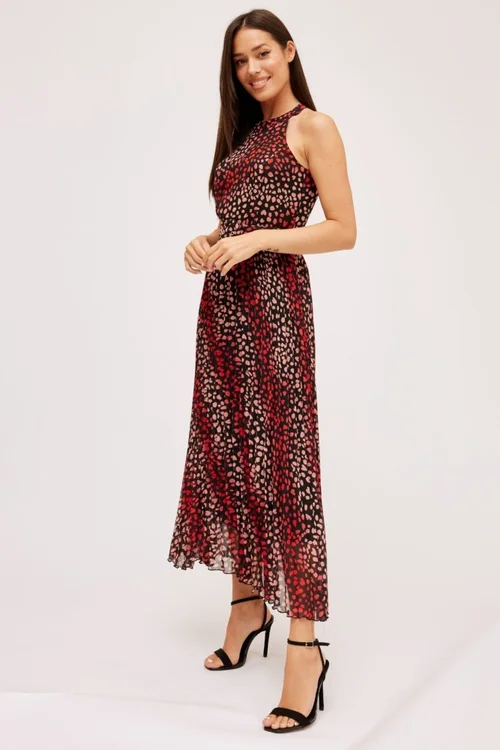 Style Cheat Multi Black Heart Luisa Belted Pleated Maxi Dress - 16 Image 4