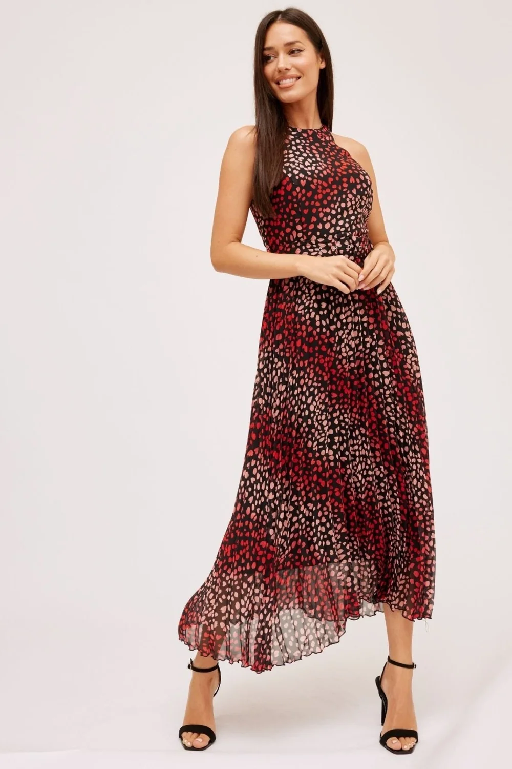 Style Cheat Multi Black Heart Luisa Belted Pleated Maxi Dress - 16 Image 1