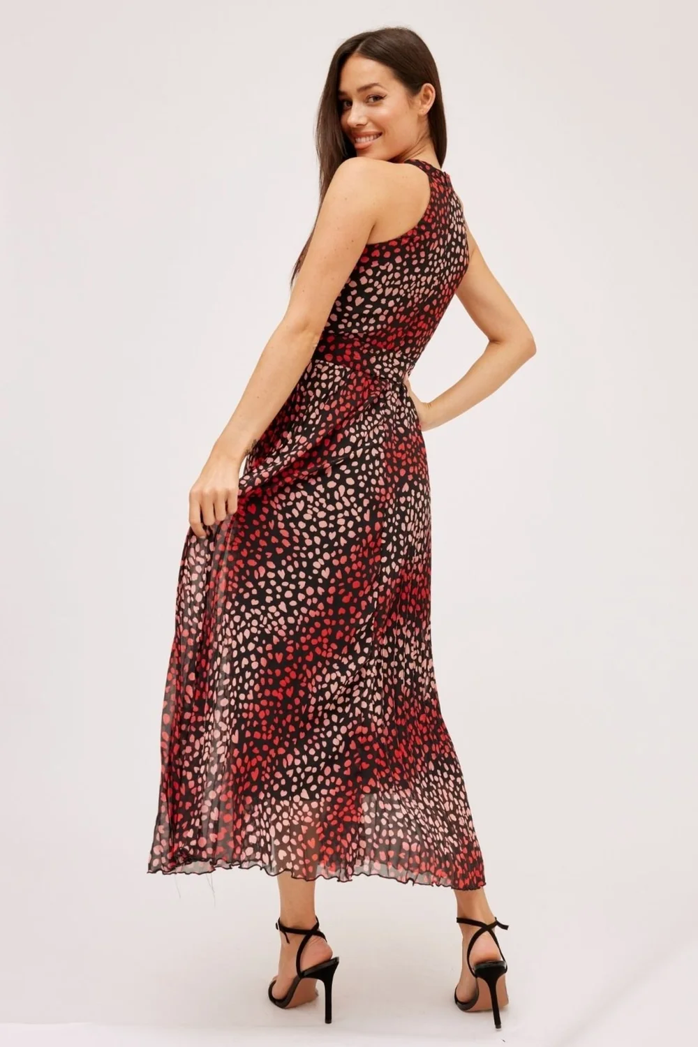 Style Cheat Multi Black Heart Luisa Belted Pleated Maxi Dress - 16 Image 3