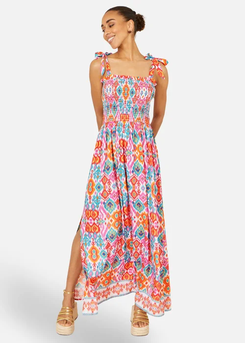 Yumi Multicolour Ikat Print Maxi Viscose Sun Dress - 10 Image 1