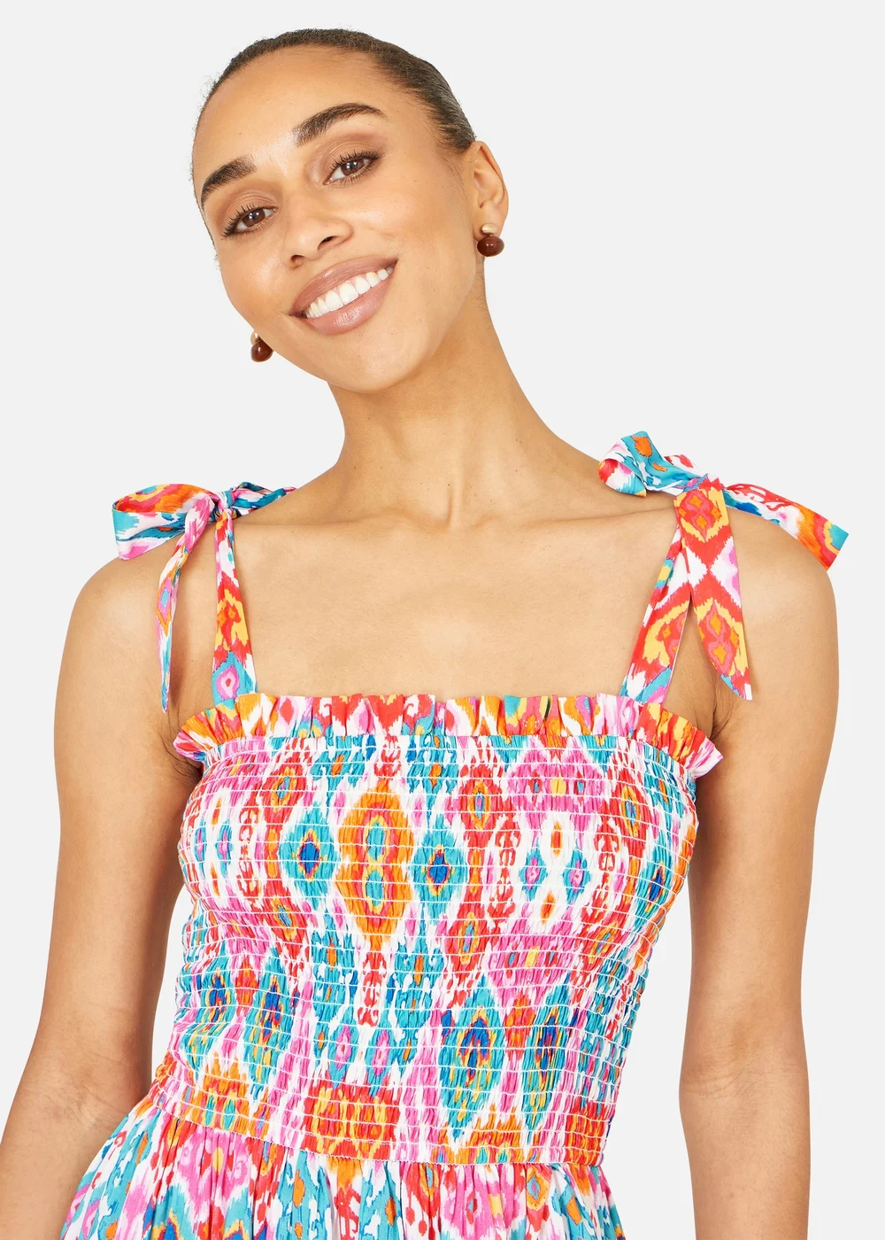 Yumi Multicolour Ikat Print Maxi Viscose Sun Dress - 10 Image 2