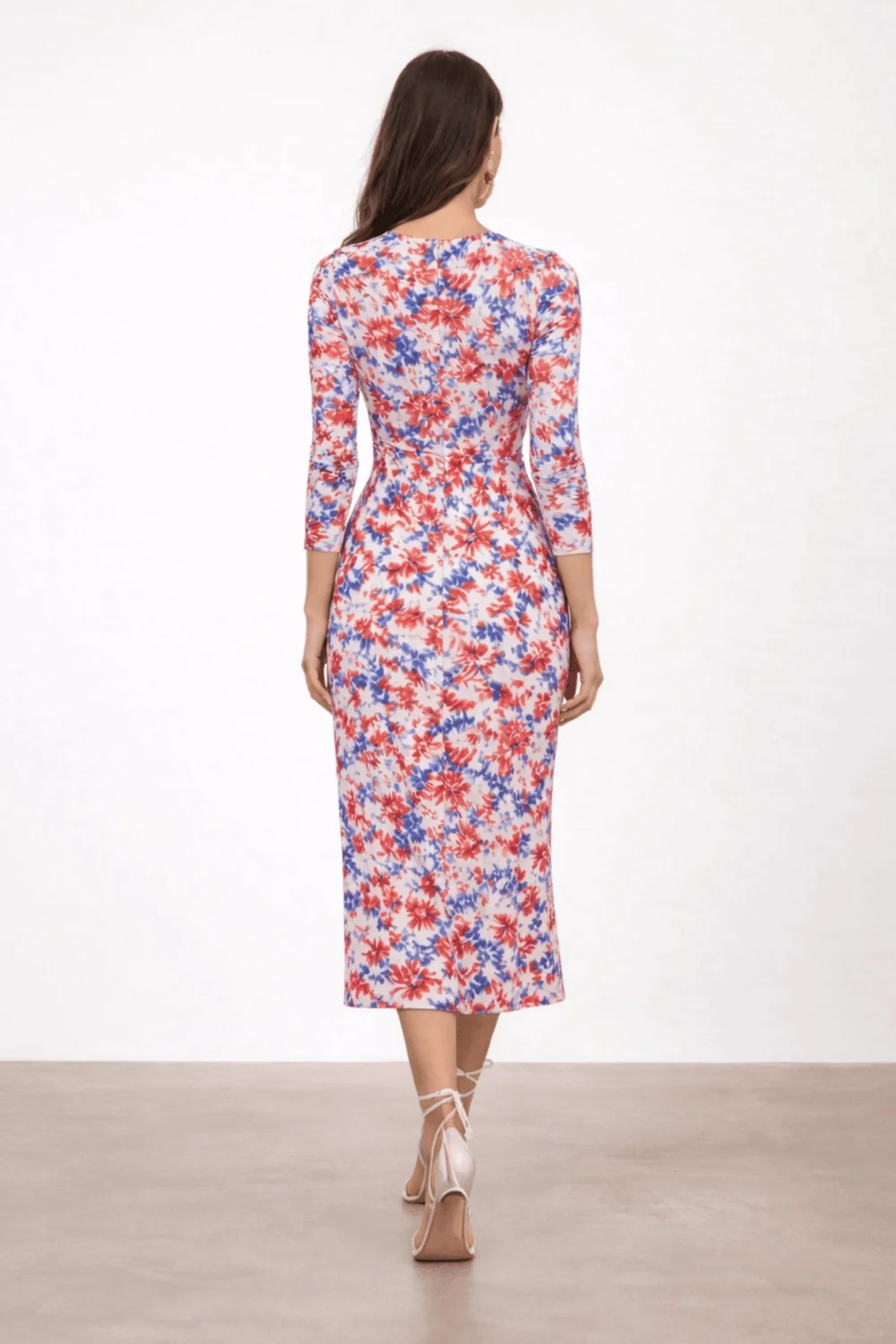Style Cheat Blue Floral Print Jersey Wrap Midi Dress - 14 Image 3
