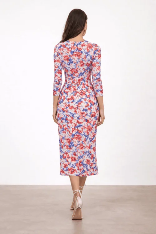 Style Cheat Blue Floral Print Jersey Wrap Midi Dress - 14 Image 3