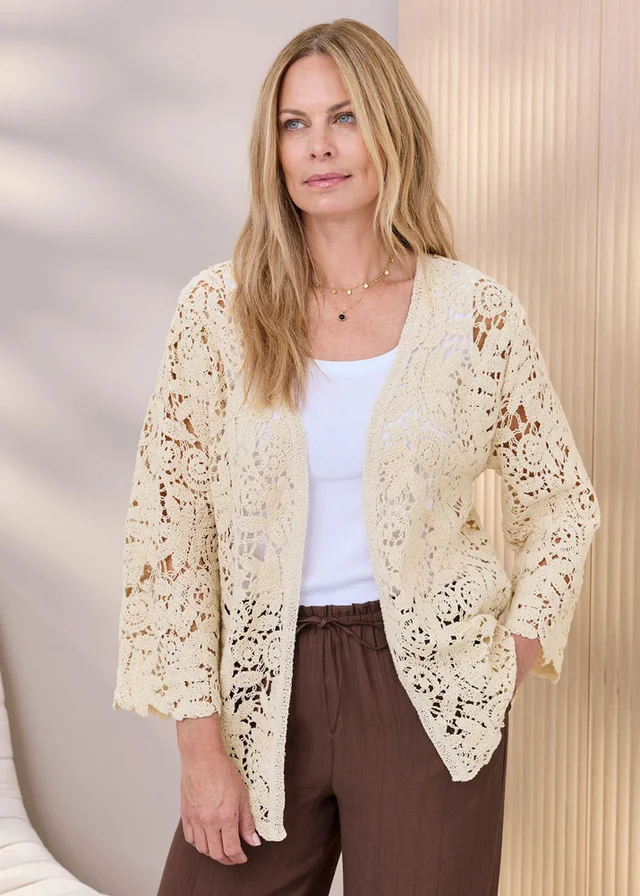 Cotton Traders Natural Crochet Cardigan