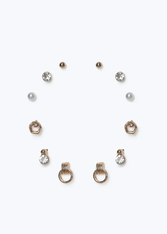 Muse 6 Pack Gold Mini Door Knocker Earrings